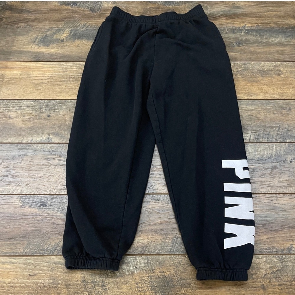 Victoria's Secret PINK Black Logo Graphic Sweatpants Joggers Small Active Lounge